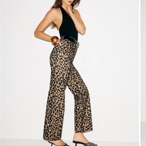 Reformation Cary Leopard Print High Rise Straight Leg Jeans
